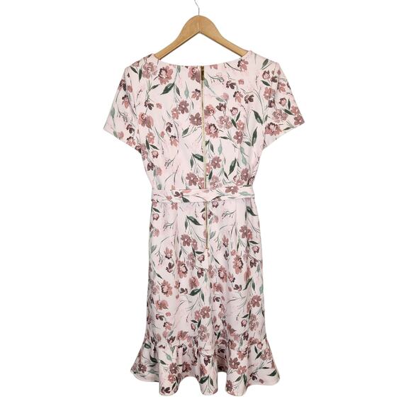 Calvin Klein Women's Short Sleeve Ruffle Hem Tie Belted Dress Pink Size 10 - Picture 4 of 11